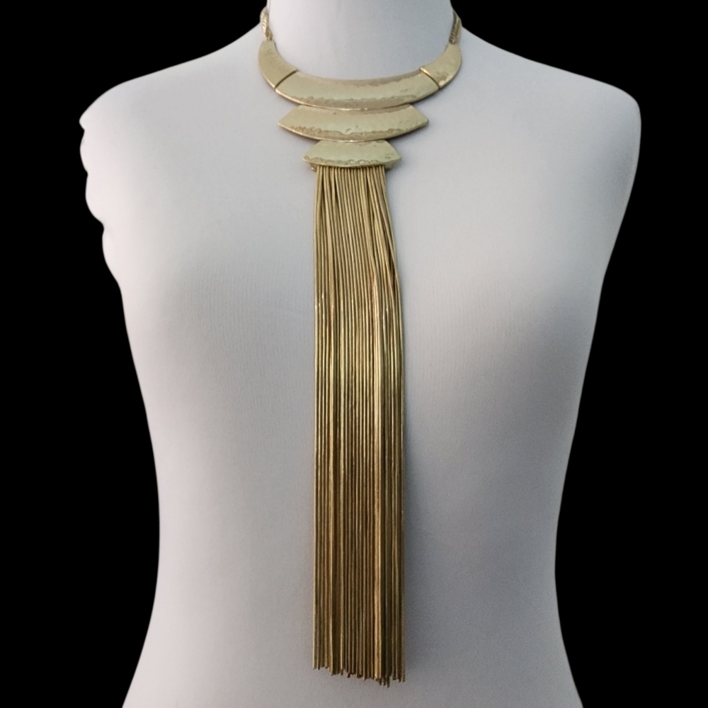 Y2K necklace long chain collar gold White House Black Market statement festival